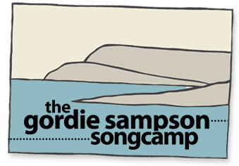 Gordie Sampson Songcamp text on a cartoon image of Nova Scotia coast