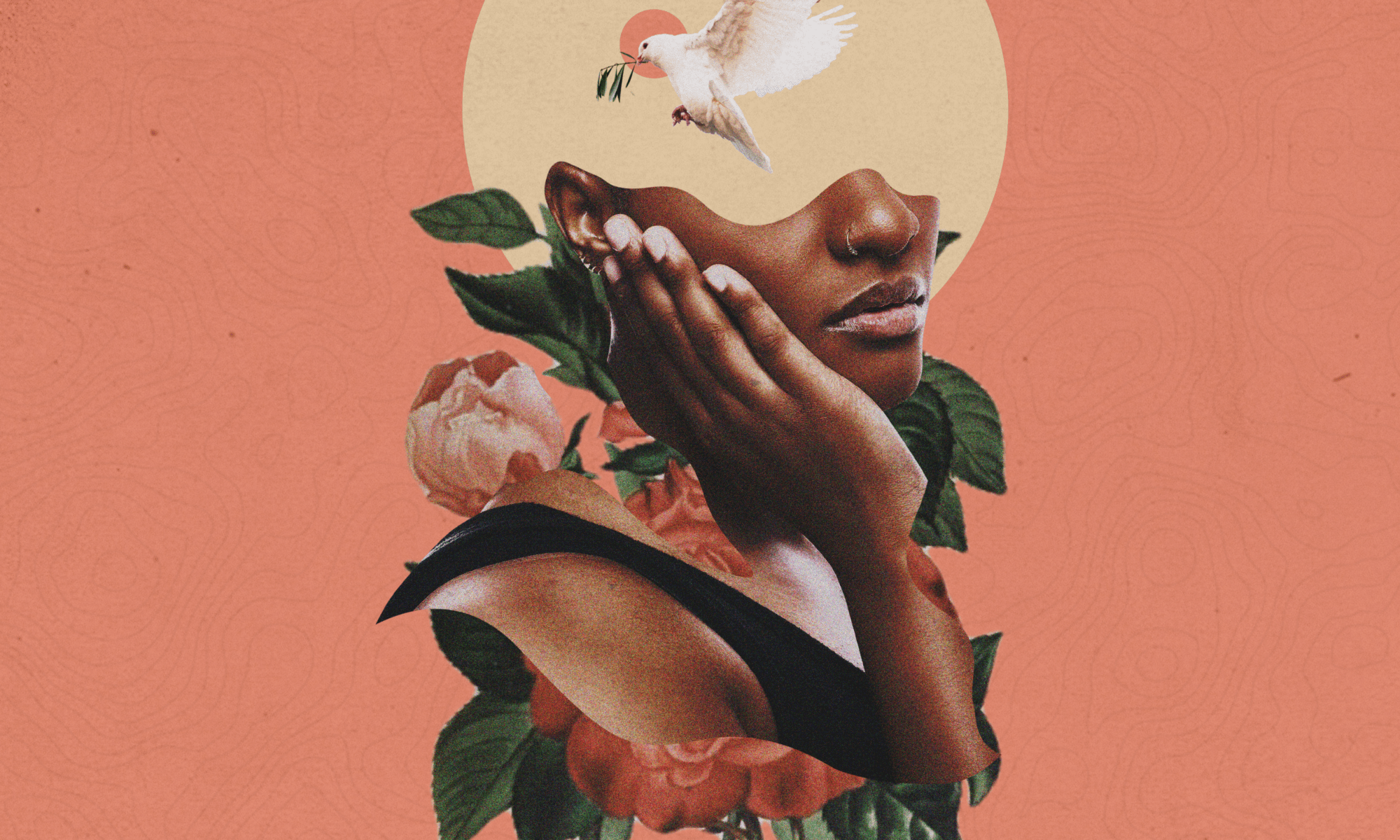 Reeny Smith Goodbye original version cover featuring an artistic image of Reeny with cutouts showing a dove, sun and plant life on a peachy background